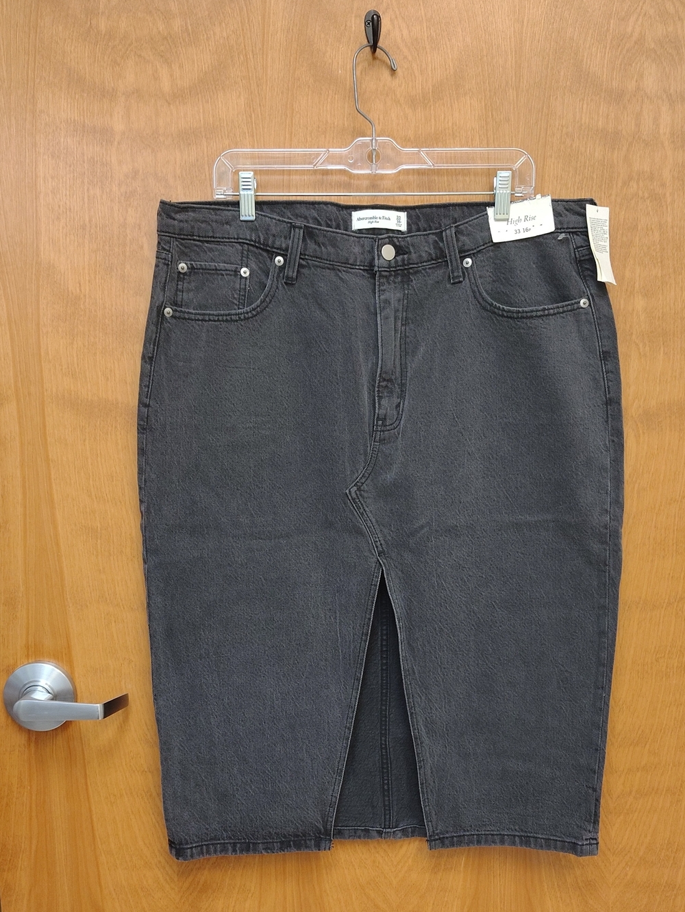 Abercrombie & Fitch High Rise Denim Midi Skirt with Front Slit